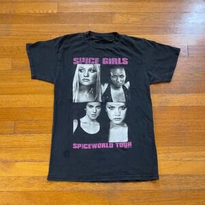 VTG 1998 Spice Girls Spiceworld Tour T Shirt Black concert tee faded‎ S USA face